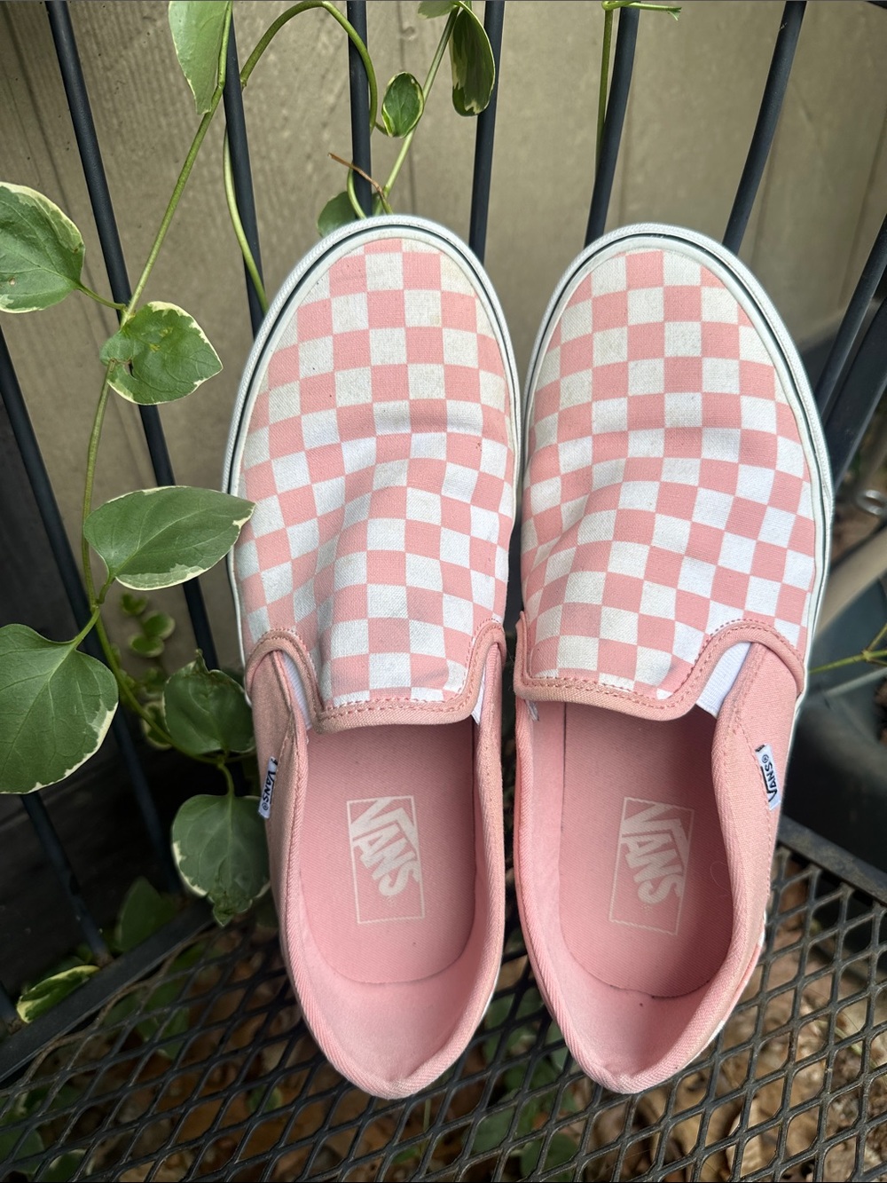 Vans Pink & White Checkerboard Slip-On Shoes